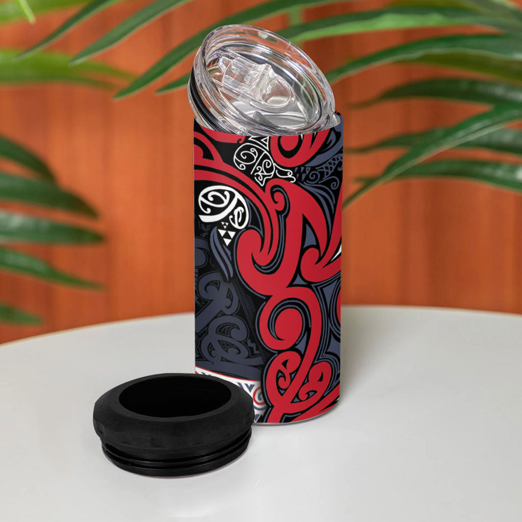 Aotearoa Iwi Te ati Awa 4 in 1 Can Cooler Tumbler Maori Wharenui House Tribal Pattern