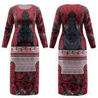 Aotearoa Iwi Te ati Awa Couples Matching Long Sleeve Bodycon Dress and Hawaiian Shirt Maori Wharenui House Tribal Pattern