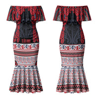 Aotearoa Iwi Te ati Awa Couples Matching Mermaid Dress and Hawaiian Shirt Maori Wharenui House Tribal Pattern