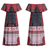 Aotearoa Iwi Te ati Awa Couples Matching Off Shoulder Maxi Dress and Hawaiian Shirt Maori Wharenui House Tribal Pattern