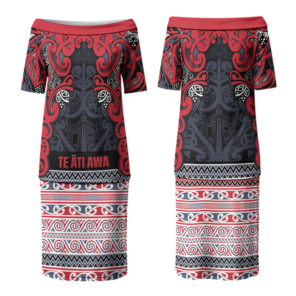Aotearoa Iwi Te ati Awa Couples Matching Puletasi and Hawaiian Shirt Maori Wharenui House Tribal Pattern