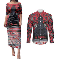 Aotearoa Iwi Te ati Awa Couples Matching Puletasi and Long Sleeve Button Shirt Maori Wharenui House Tribal Pattern