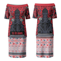 Aotearoa Iwi Te ati Awa Couples Matching Puletasi and Long Sleeve Button Shirt Maori Wharenui House Tribal Pattern