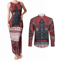 Aotearoa Iwi Te ati Awa Couples Matching Tank Maxi Dress and Long Sleeve Button Shirt Maori Wharenui House Tribal Pattern