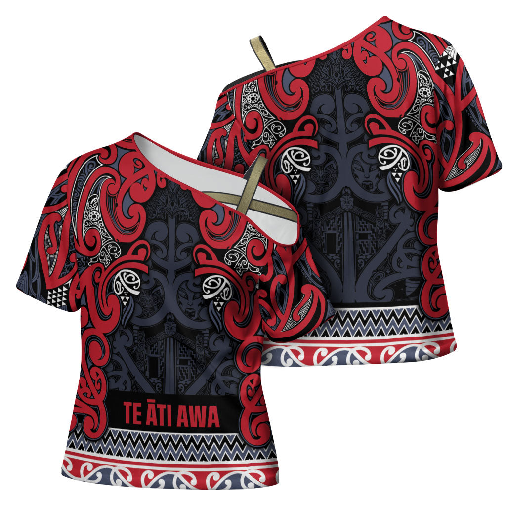 Aotearoa Iwi Te ati Awa Cross Shoulder Shirt Maori Wharenui House Tribal Pattern
