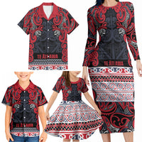 Aotearoa Iwi Te ati Awa Family Matching Long Sleeve Bodycon Dress and Hawaiian Shirt Maori Wharenui House Tribal Pattern