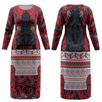 Aotearoa Iwi Te ati Awa Family Matching Long Sleeve Bodycon Dress and Hawaiian Shirt Maori Wharenui House Tribal Pattern