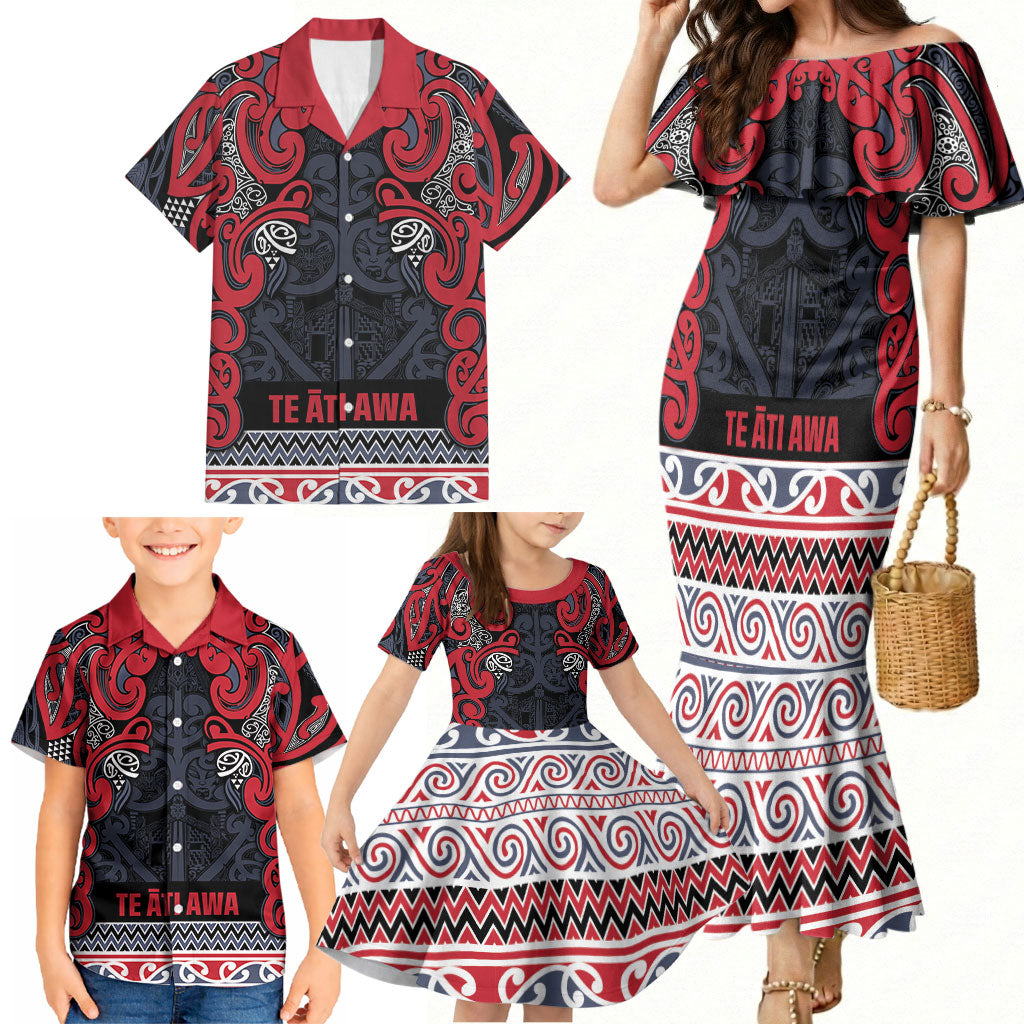 Aotearoa Iwi Te ati Awa Family Matching Mermaid Dress and Hawaiian Shirt Maori Wharenui House Tribal Pattern