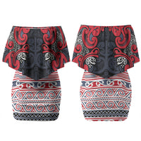 Aotearoa Iwi Te ati Awa Family Matching Off Shoulder Short Dress and Hawaiian Shirt Maori Wharenui House Tribal Pattern