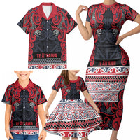 Aotearoa Iwi Te ati Awa Family Matching Short Sleeve Bodycon Dress and Hawaiian Shirt Maori Wharenui House Tribal Pattern