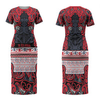 Aotearoa Iwi Te ati Awa Family Matching Short Sleeve Bodycon Dress and Hawaiian Shirt Maori Wharenui House Tribal Pattern