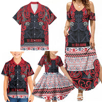 Aotearoa Iwi Te ati Awa Family Matching Summer Maxi Dress and Hawaiian Shirt Maori Wharenui House Tribal Pattern