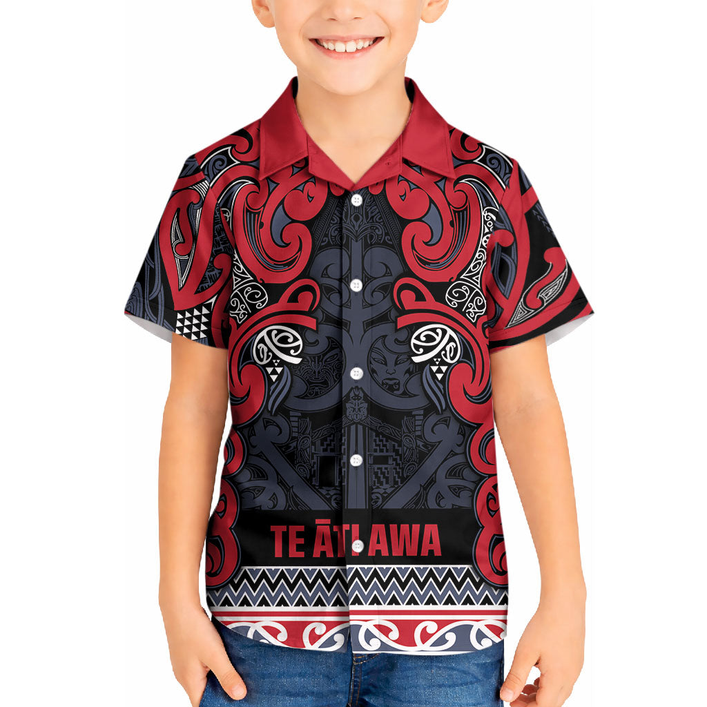 Aotearoa Iwi Te ati Awa Kid Hawaiian Shirt Maori Wharenui House Tribal Pattern