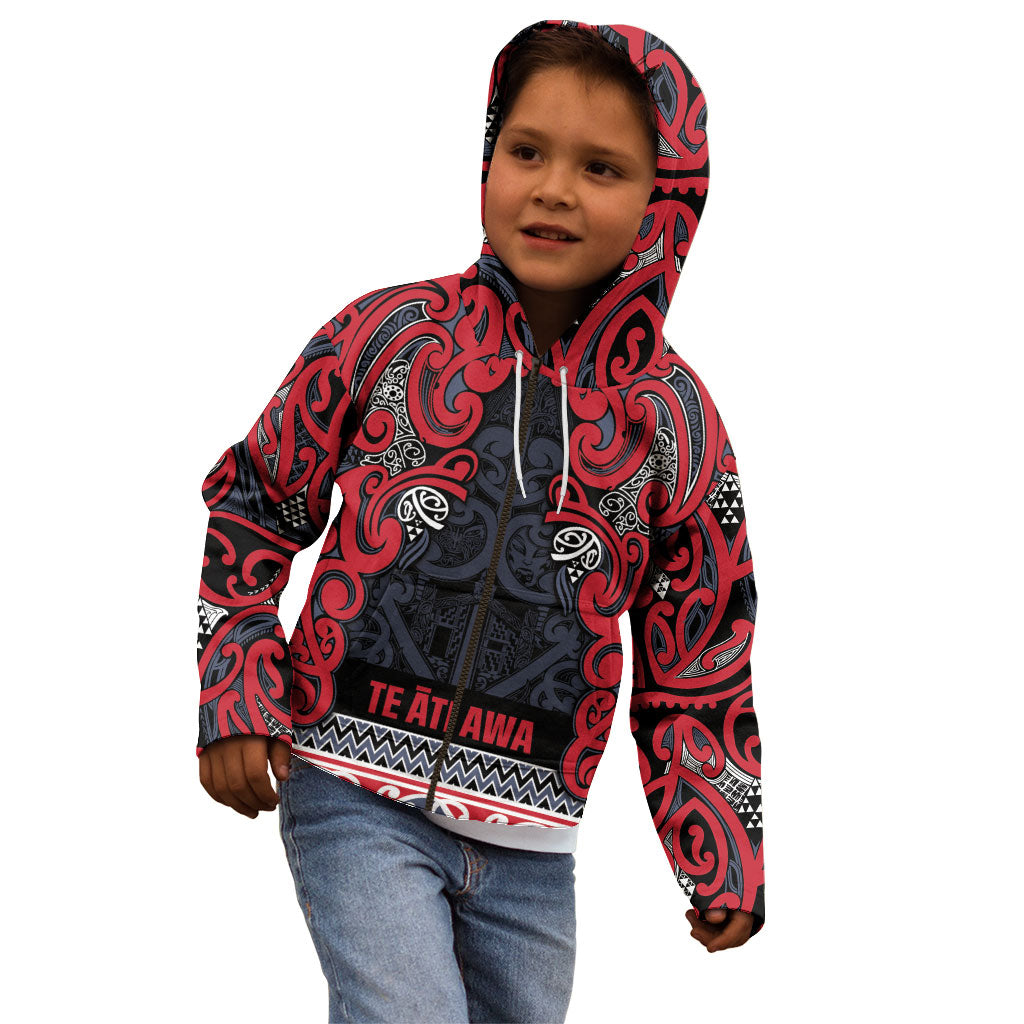 Aotearoa Iwi Te ati Awa Kid Hoodie Maori Wharenui House Tribal Pattern