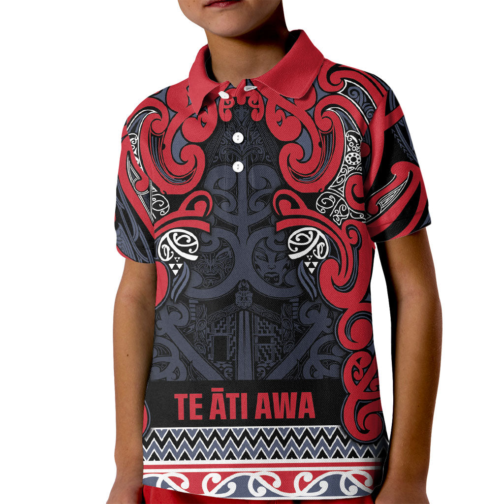 Aotearoa Iwi Te ati Awa Kid Polo Shirt Maori Wharenui House Tribal Pattern