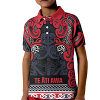 Aotearoa Iwi Te ati Awa Kid Polo Shirt Maori Wharenui House Tribal Pattern