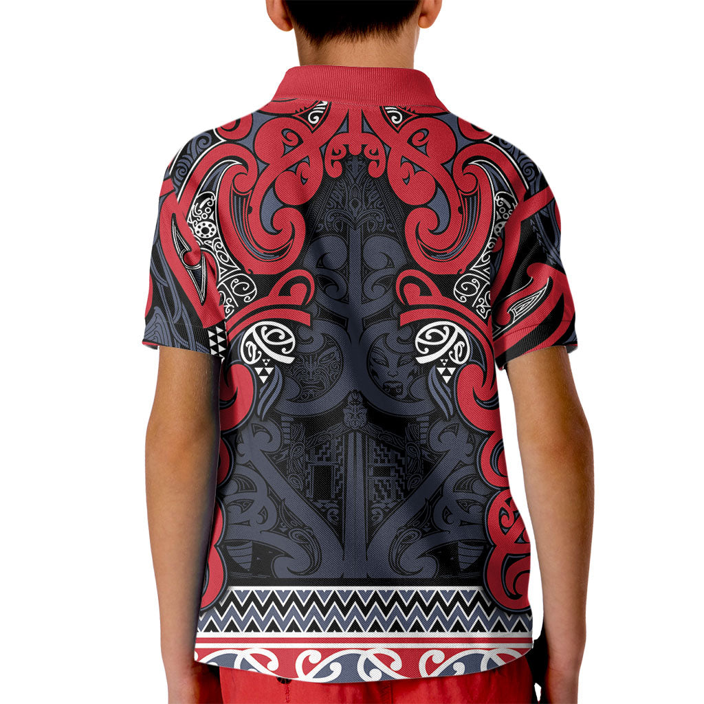 Aotearoa Iwi Te ati Awa Kid Polo Shirt Maori Wharenui House Tribal Pattern