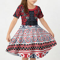 Aotearoa Iwi Te ati Awa Kid Short Sleeve Dress Maori Wharenui House Tribal Pattern