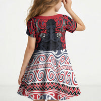Aotearoa Iwi Te ati Awa Kid Short Sleeve Dress Maori Wharenui House Tribal Pattern