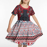 Aotearoa Iwi Te ati Awa Kid Short Sleeve Dress Maori Wharenui House Tribal Pattern