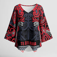 Aotearoa Iwi Te ati Awa Kimono Sleeve Blouse Maori Wharenui House Tribal Pattern