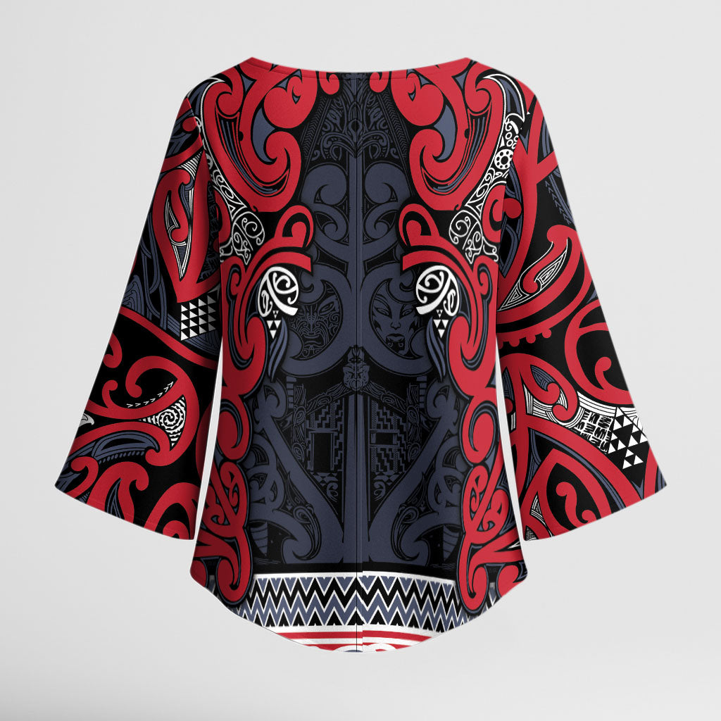 Aotearoa Iwi Te ati Awa Kimono Sleeve Blouse Maori Wharenui House Tribal Pattern