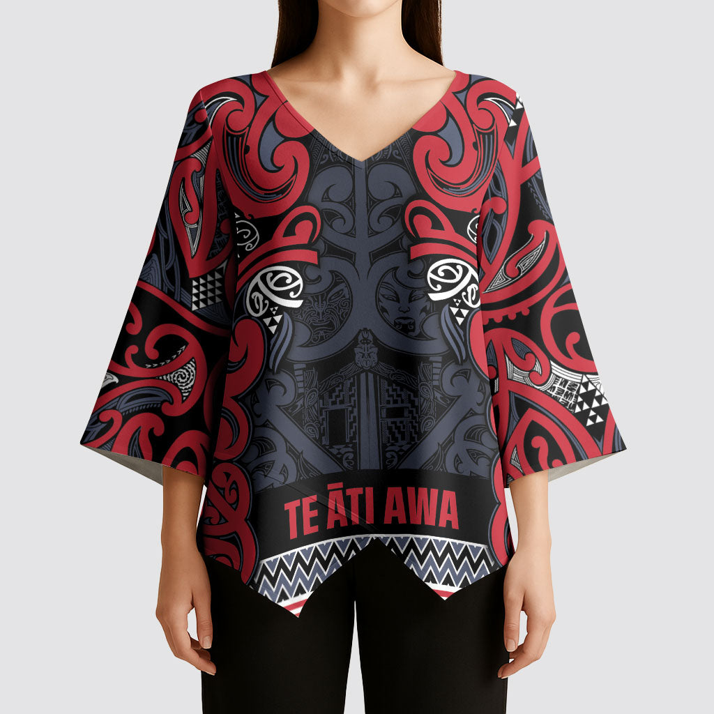 Aotearoa Iwi Te ati Awa Kimono Sleeve Blouse Maori Wharenui House Tribal Pattern