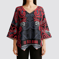 Aotearoa Iwi Te ati Awa Kimono Sleeve Blouse Maori Wharenui House Tribal Pattern