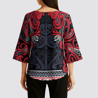 Aotearoa Iwi Te ati Awa Kimono Sleeve Blouse Maori Wharenui House Tribal Pattern