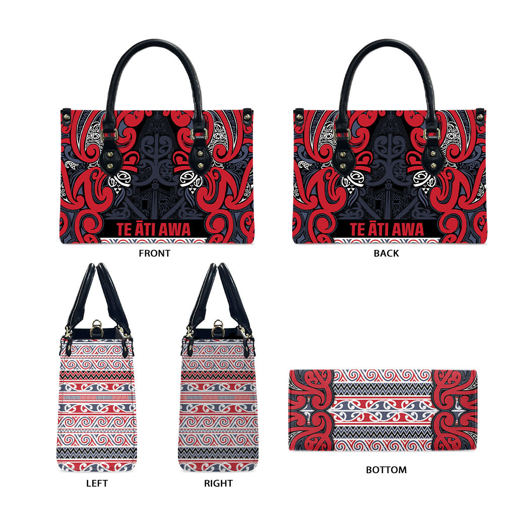 Aotearoa Iwi Te ati Awa Leather Bag Maori Wharenui House Tribal Pattern