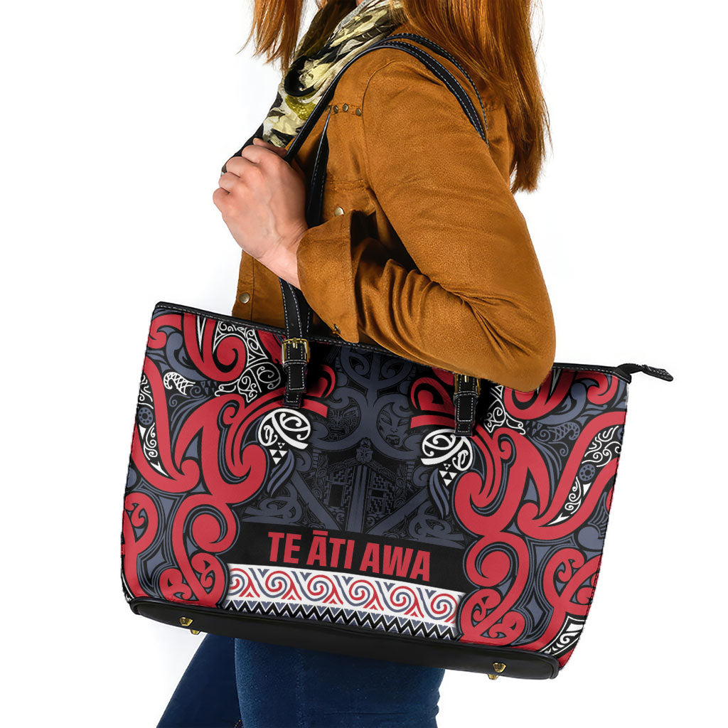 Aotearoa Iwi Te ati Awa Leather Tote Bag Maori Wharenui House Tribal Pattern