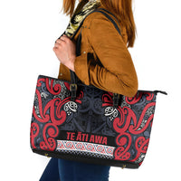 Aotearoa Iwi Te ati Awa Leather Tote Bag Maori Wharenui House Tribal Pattern