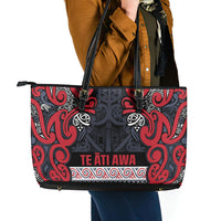 Aotearoa Iwi Te ati Awa Leather Tote Bag Maori Wharenui House Tribal Pattern