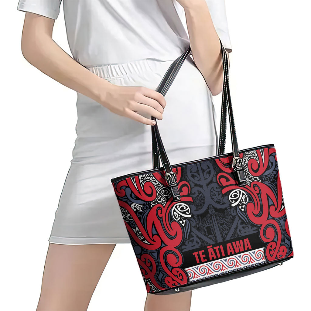 Aotearoa Iwi Te ati Awa Leather Tote Bag Maori Wharenui House Tribal Pattern