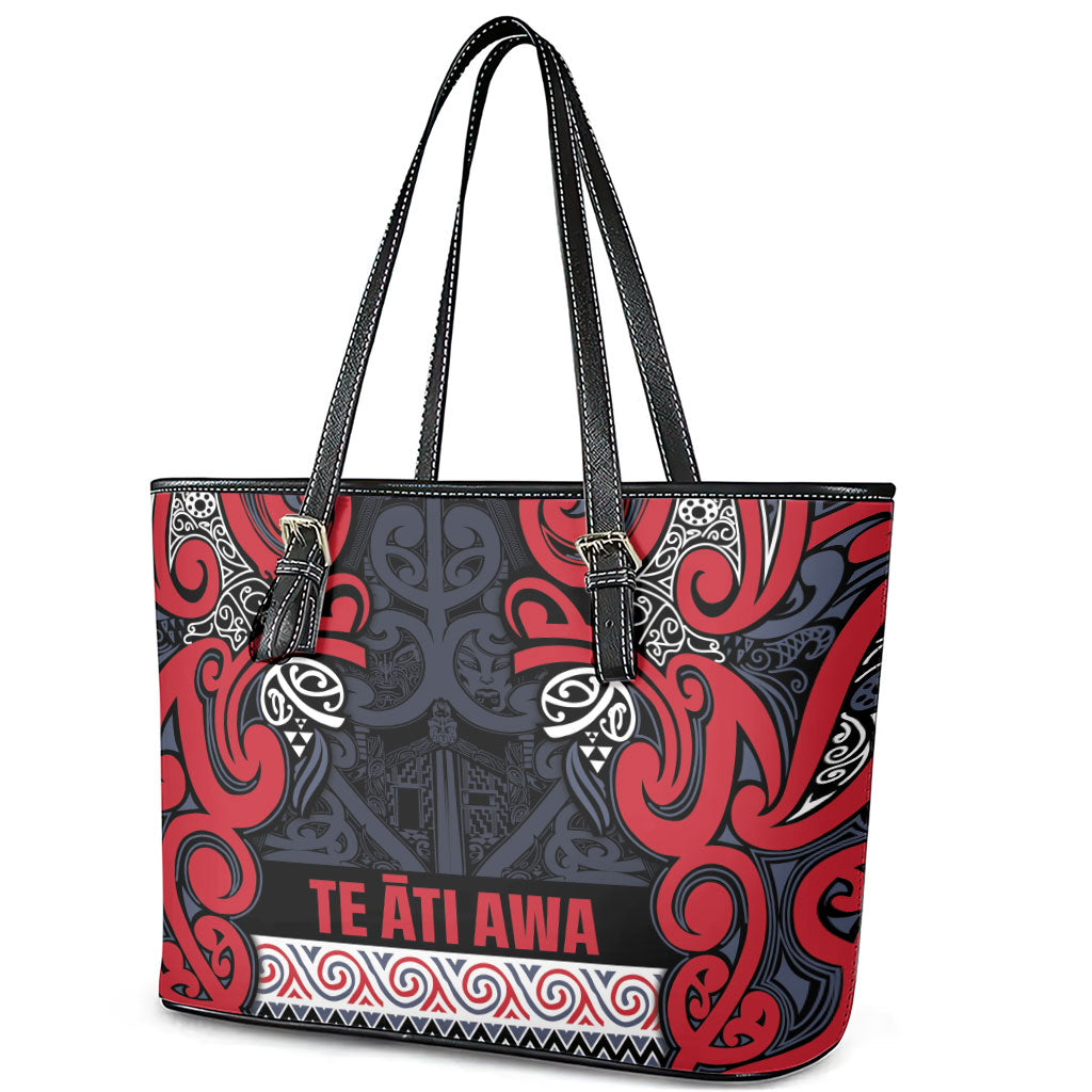 Aotearoa Iwi Te ati Awa Leather Tote Bag Maori Wharenui House Tribal Pattern