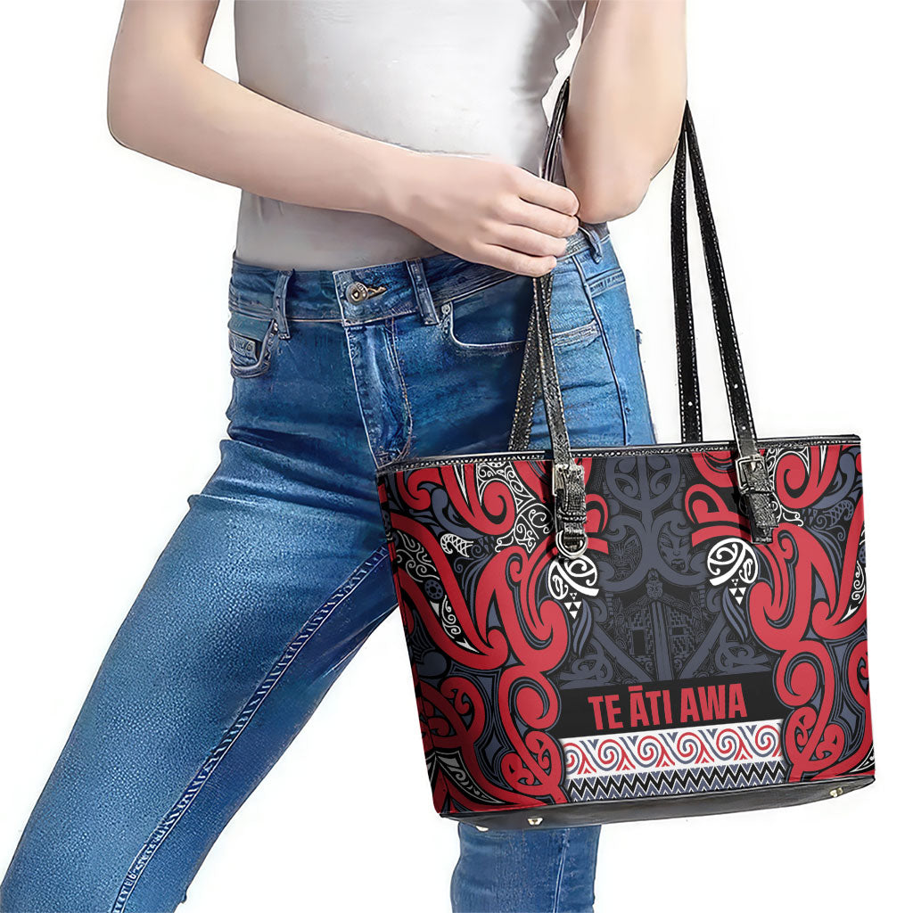 Aotearoa Iwi Te ati Awa Leather Tote Bag Maori Wharenui House Tribal Pattern