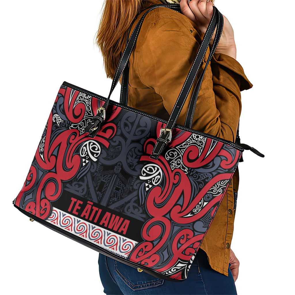 Aotearoa Iwi Te ati Awa Leather Tote Bag Maori Wharenui House Tribal Pattern