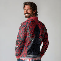 Aotearoa Iwi Te ati Awa Long Sleeve Polo Shirt Maori Wharenui House Tribal Pattern