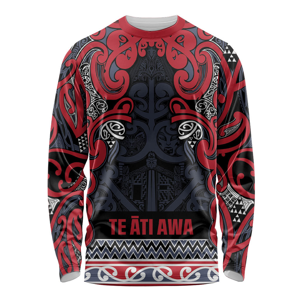 Aotearoa Iwi Te ati Awa Long Sleeve Shirt Maori Wharenui House Tribal Pattern LT9 Unisex Bright Red - Polynesian Pride