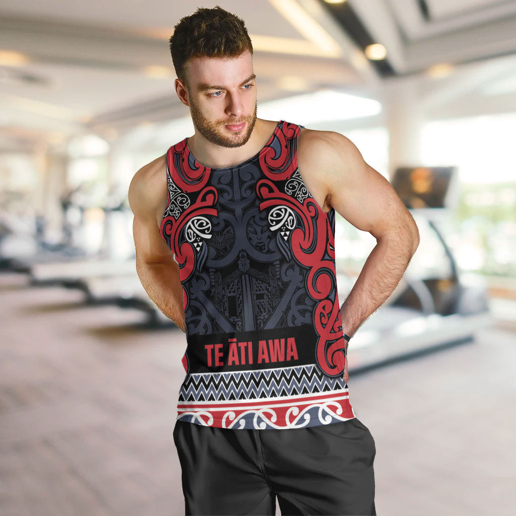 Aotearoa Iwi Te ati Awa Men Tank Top Maori Wharenui House Tribal Pattern LT9 Bright Red - Polynesian Pride