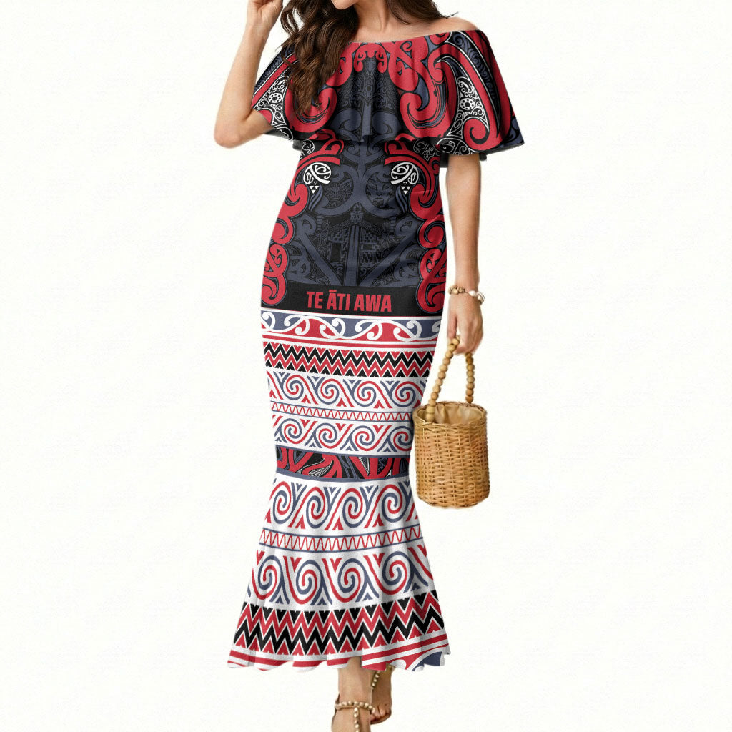 Aotearoa Iwi Te ati Awa Mermaid Dress Maori Wharenui House Tribal Pattern LT9 Women Bright Red - Polynesian Pride
