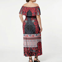 Aotearoa Iwi Te ati Awa Off Shoulder Maxi Dress Maori Wharenui House Tribal Pattern