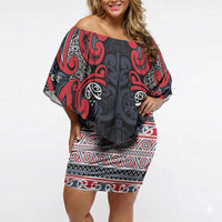 Aotearoa Iwi Te ati Awa Off Shoulder Short Dress Maori Wharenui House Tribal Pattern