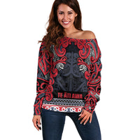 Aotearoa Iwi Te ati Awa Off Shoulder Sweater Maori Wharenui House Tribal Pattern