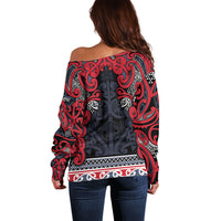 Aotearoa Iwi Te ati Awa Off Shoulder Sweater Maori Wharenui House Tribal Pattern