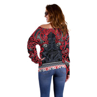 Aotearoa Iwi Te ati Awa Off Shoulder Sweater Maori Wharenui House Tribal Pattern