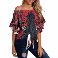Aotearoa Iwi Te ati Awa Off Shoulder Wrap Waist Top Maori Wharenui House Tribal Pattern