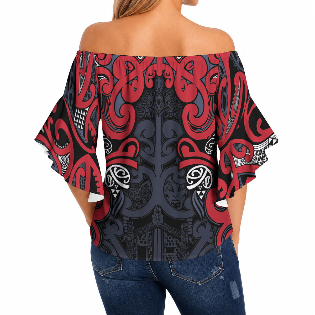 Aotearoa Iwi Te ati Awa Off Shoulder Wrap Waist Top Maori Wharenui House Tribal Pattern