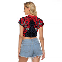 Aotearoa Iwi Te ati Awa Raglan Cropped T Shirt Maori Wharenui House Tribal Pattern