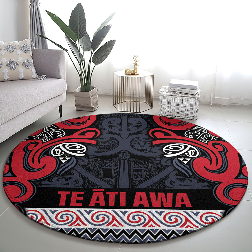 Aotearoa Iwi Te ati Awa Round Carpet Maori Wharenui House Tribal Pattern